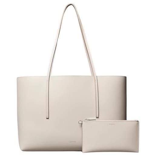 Calvin Klein donna borsa tote bag foil logo con custodia estraibile, avorio (chateau/desert taupe), taglia unica