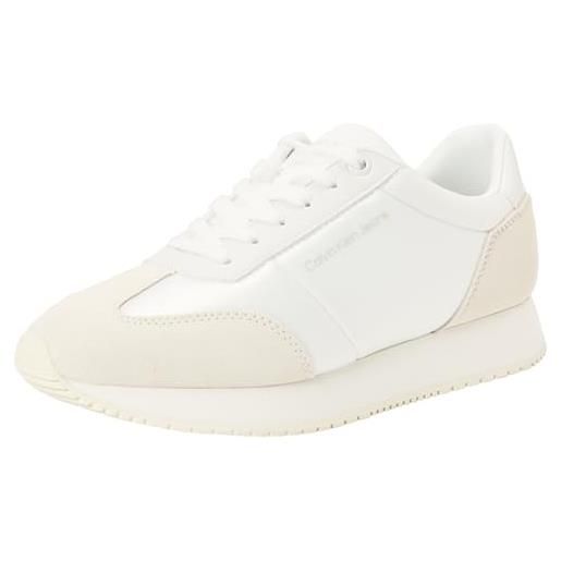 Calvin Klein jeans sneakers donna con raso, multicolore (bright white/creamy white/oyster m), 39