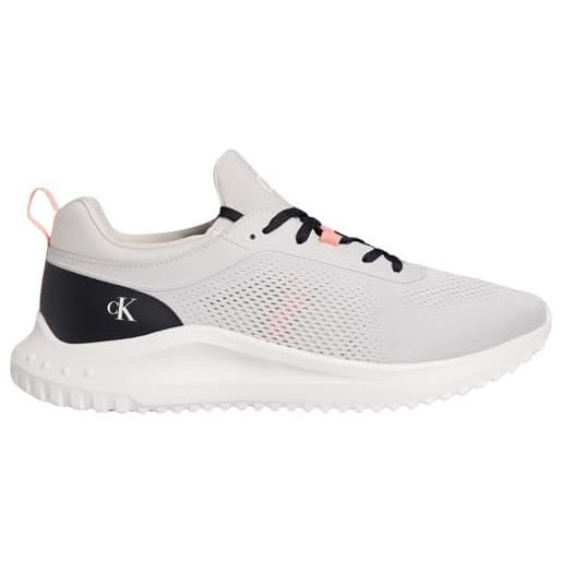 Calvin Klein uomo sneakers running eva tech knit con logo, grigio (moonstruck/creamy white/orange), 40