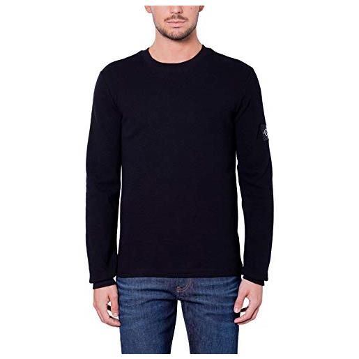 Calvin Klein jeans maglietta maniche lunghe uomo monologo badge waffle basic, nero (ck black), xs