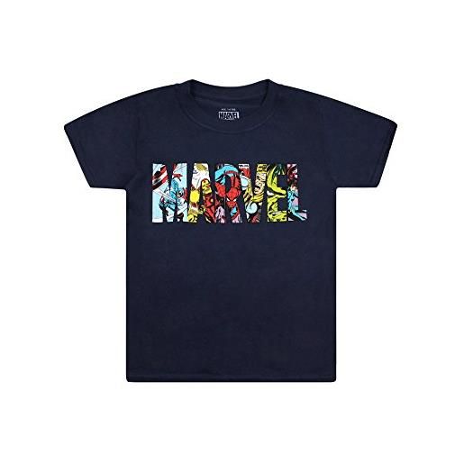Marvel logo characters t-shirt, blue (navy), 12-13 years boy's