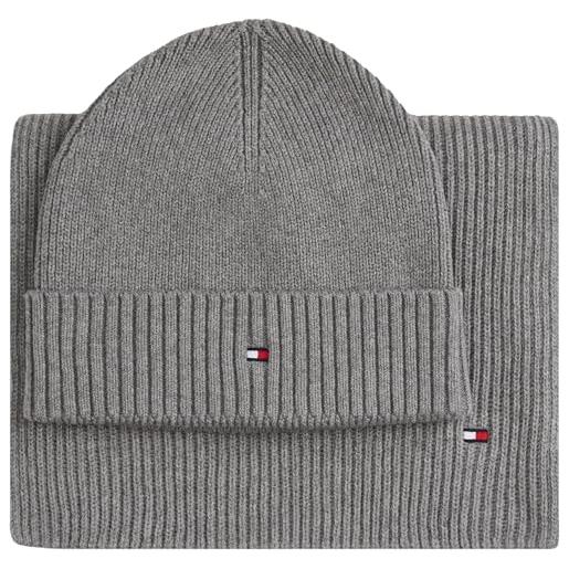 Tommy Hilfiger uomo set regalo flag sciarpa e berretto, grigio (mid grey heather), taglia unica