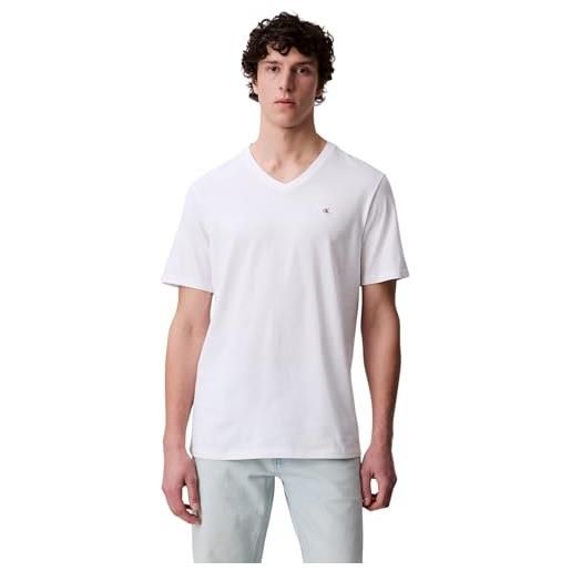 Calvin Klein uomo t-shirt maniche corte smooth solid tee con scollo a v, bianco (brilliant white), xxl