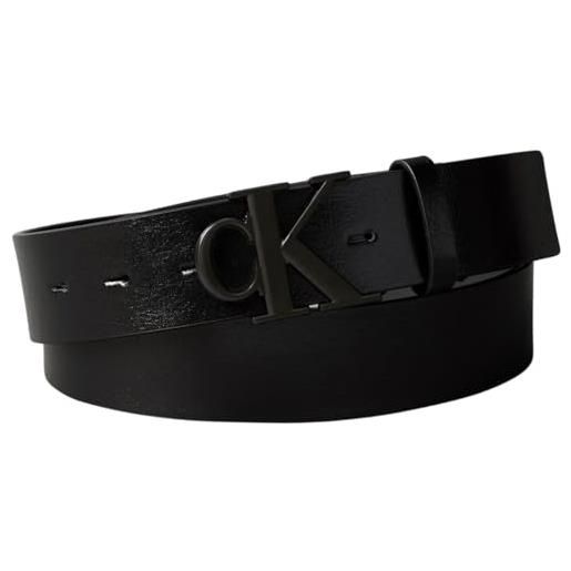 Calvin Klein uomo cintura monogram buckle 3,5 cm con fibbia con monogramma, nero (black/matte black), 90 cm