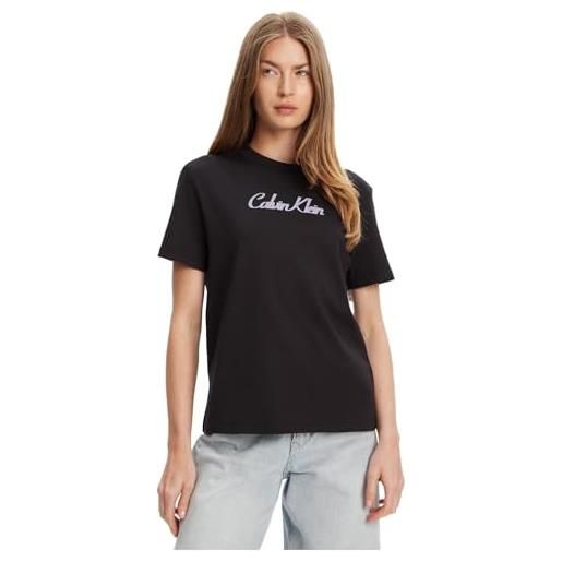 Calvin Klein donna t-shirt maniche corte classic logo tee in cotone, nero (black), l