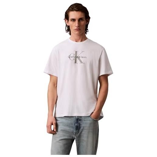 Calvin Klein uomo t-shirt maniche corte monologo tee in cotone, bianco (brilliant white), xl