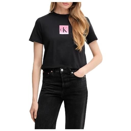 Calvin Klein donna t-shirt maniche corte classic fit tee in cotone, nero (black), l
