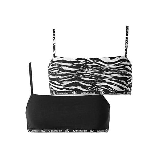 Calvin Klein reggiseni a bralette donna confezione da 2 elasticizzati, multicolore (black/tiger print), s
