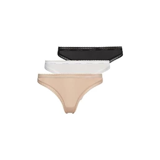 Calvin Klein thong 3pk 000qd3802e, perizoma donna, multicolore (black/white/honey almond), l