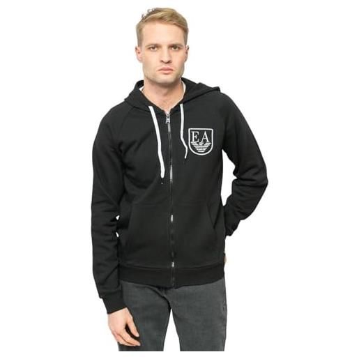 Emporio Armani zipped hoodie sweatshirt shield logo terry, maglia di tuta uomo, nero, s