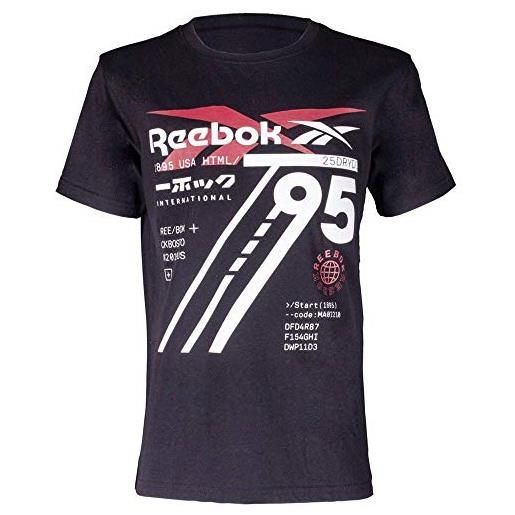 Reebok maglietta big vector glass maglietta a maniche corte da bambina, bambina, maglietta a maniche corte, h82800rb, nero, s