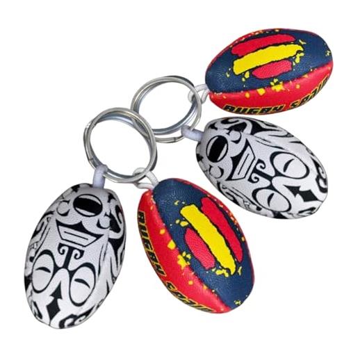RUGBIER | confezione da 4 portachiavi da rugby - mini palla da collezione - regalo originale per fan e giocatori - design unici e dettagliati - maori face - rugby italia
