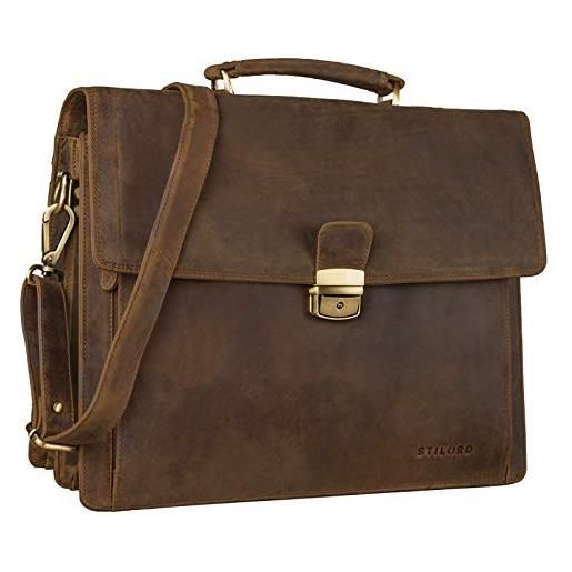 STILORD 'noel' cartella in vera pelle uomo - borsa vintage con scomparto per laptop 13,3 pollici - borsa a tracolla classica con fissaggio per trolley, colore: marrone medio