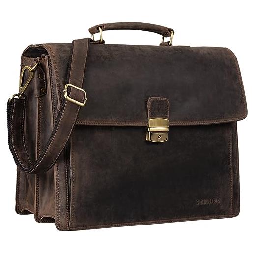 STILORD 'noel' cartella in vera pelle uomo - borsa vintage con scomparto per laptop 13,3 pollici - borsa a tracolla classica con fissaggio per trolley, colore: marrone scuro