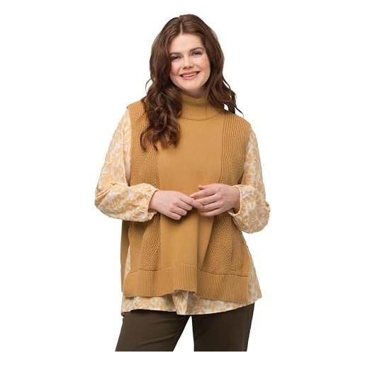 Ulla Popken gilet in cotone biologico con maglia intrecciata e collo alto senape 50+ 812344305-50+