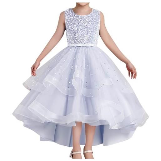 Odizli Abito Lungo In Tulle Per Bambina: Con Fiori E Stris, Per Comunioni E Damigelle (Celeste, 11-12 Anni)