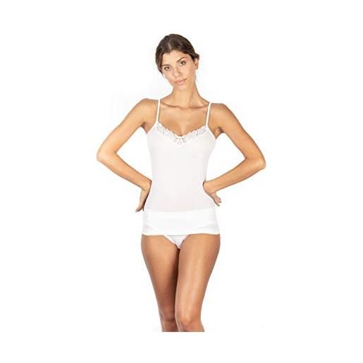 EGI canottiera donna lana seta pizzo macramè con spallina articolo 144 bianco o nero (bianco, xxl)