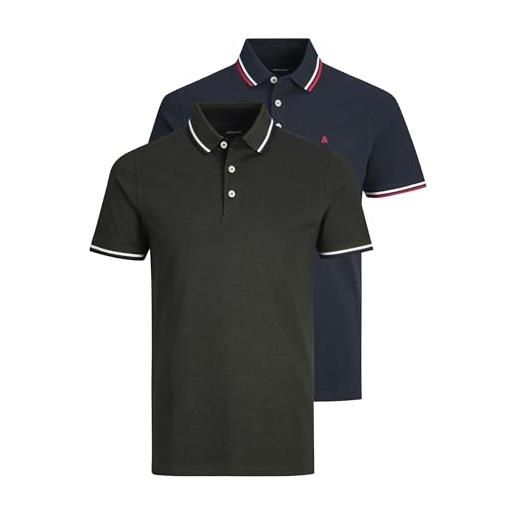 JACK & JONES jjepaulos polo ss 2pk mp noos, polo-shirt uomo, blu (navy blazer pack: navy. Blazer+forest. Night(play1), m