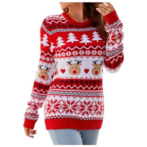 ISAKEN maglione natale da donna, maglione lavorato a maglia morbido maglione invernale con renna di natale maglione girocollo pullover maglione natalizio per vita quotidiana vacanze