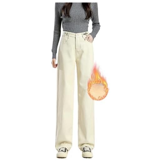 MASUCOR jeans termici da donna invernali caldi foderati in pile jeans larghi pantaloni termici a vita alta con gamba larga con interno in pile jeans felpati da donna streetwear(black, m)