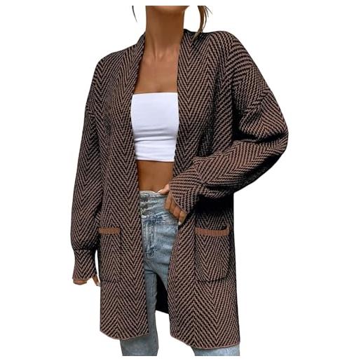 Cocila abiti autunnali da donna 2025 cardigan a righe con maniche lunghe e apertura frontale maglioni in maglia grossa cappotti invernale marrone (brown l) cappotti con cappuccio donna giubbotto