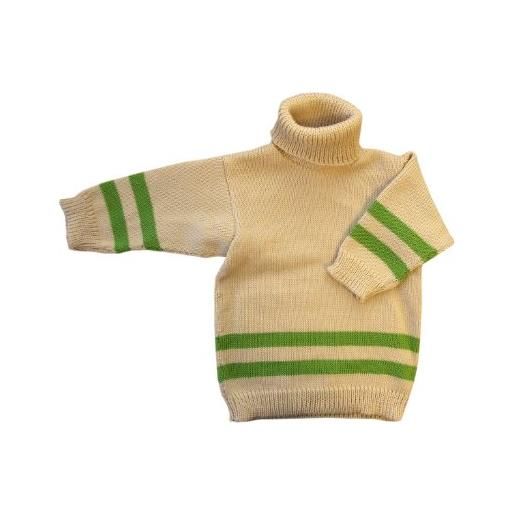 tevirP 100% lana merino dolcevita maglia polo collo maglione bambino ragazza beige-verde 12-24 mesi