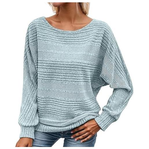 BnMvF maglione da donna con maniche a pipistrello - pullover in maglia leggero con girocollo, top a tunica casual a maniche lunghe per la stratificazione autunno inverno (blu, m)