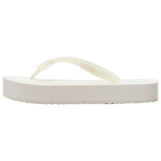 Calvin Klein jeans donna infradito beach sandal con zeppa, bianco (creamy white/whisper pink), 40