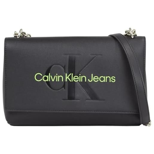 Calvin Klein jeans borsa a tracolla donna sculpted flap media, nero (black/dark juniper), taglia unica