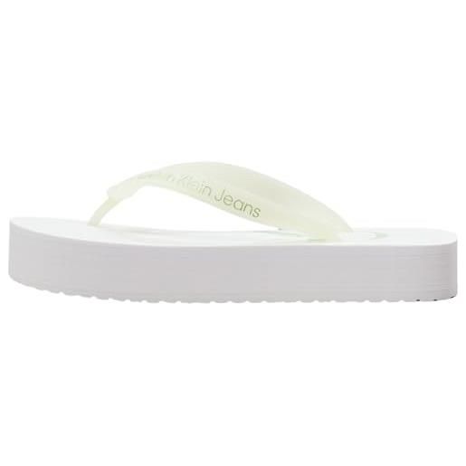 Calvin Klein jeans donna infradito beach sandal con zeppa, bianco (bright white/cameo green), 38