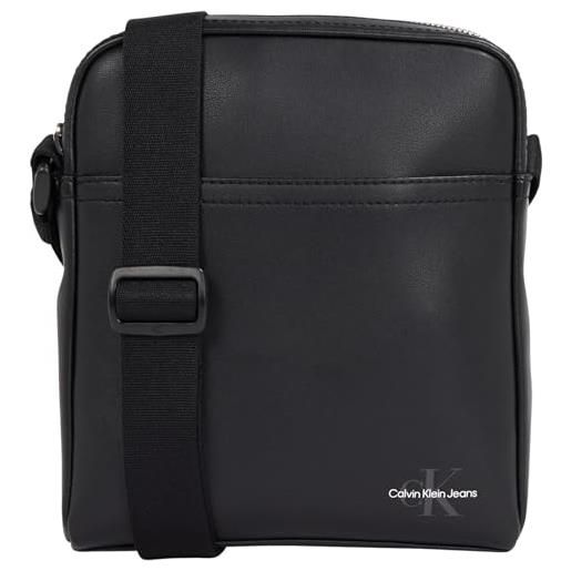 Calvin Klein uomo borsa a tracolla mono logo reporter con zip, nero (black), taglia unica