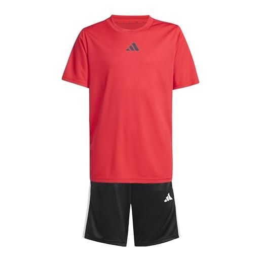 adidas unisex - bambini train essentials 3-stripes t-shirt set, pure ruby/black, 9-10 years