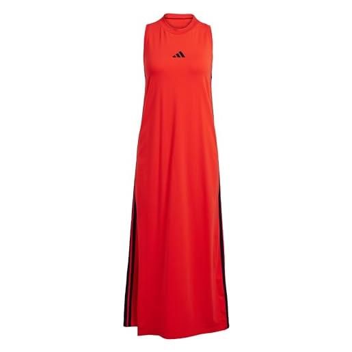 adidas femme essentials 3-stripes long racerback dress, pure ruby/black, s