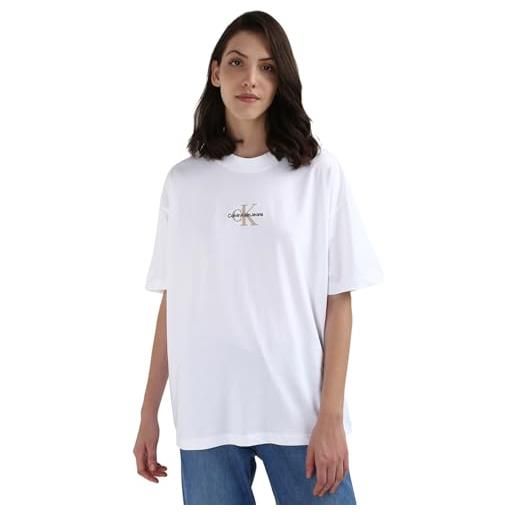 Calvin Klein jeans donna t-shirt maniche corte monologo boyfriend scollo rotondo, bianco (bright white), xs