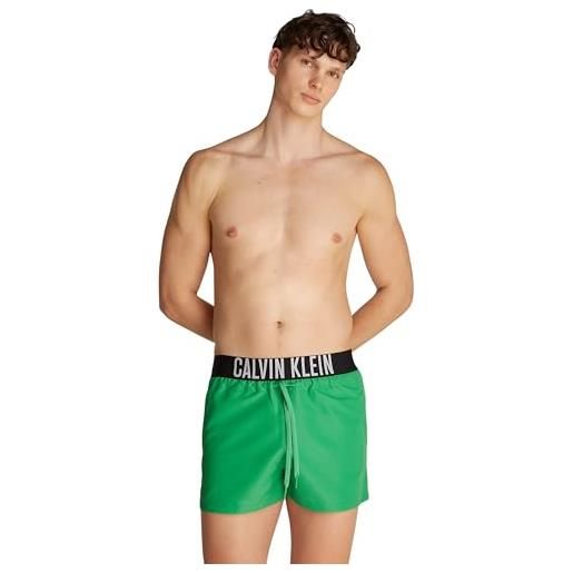 Calvin Klein uomo pantaloncino da bagno short con fascia con logo, multicolore (blossom green), s