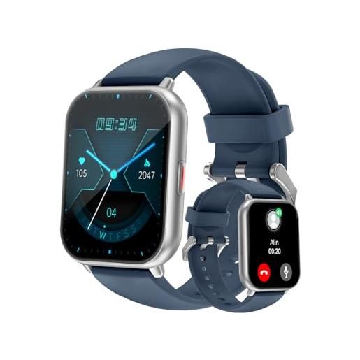 RUIMEN smartwatch uomo chiamate bluetooth orologio sportive contapassi android ios compatibile fitness tracker cardiofrequenzimetro da polso saturimetro impermeabile ip68 notifiche whatsapp blu