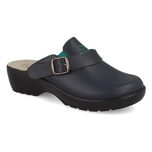 Fly Flot | professional certified, zoccoli sanitari donna con cinturino e elastico regolabile, ciabatte con tomaia e sottopiede in evopell, blu, 35