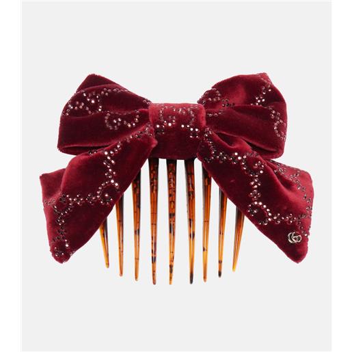 Gucci pettine per capelli in velluto di cotone gg con decorazioni