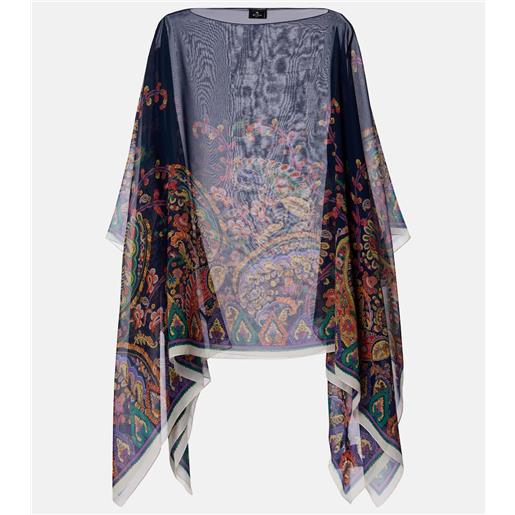 Etro poncho in crãªpe de chine di seta con stampa