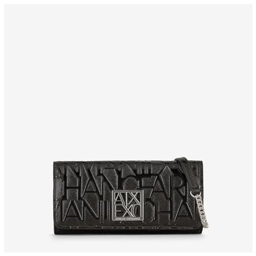 Armani Exchange chain, embossed all over logo, portafoglio bi-fold donna, nero, einheitsgröße