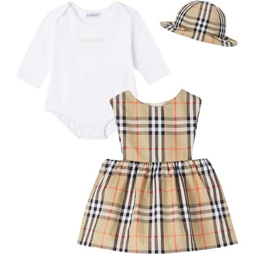 Burberry Kids baby - set body, cappello da pescatore e abito in cotone