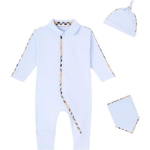 Burberry Kids baby - berretto, bavaglino e tutina in misto cotone