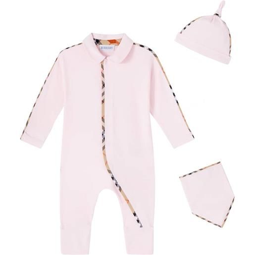 Burberry Kids baby - berretto, bavaglino e tutina in misto cotone