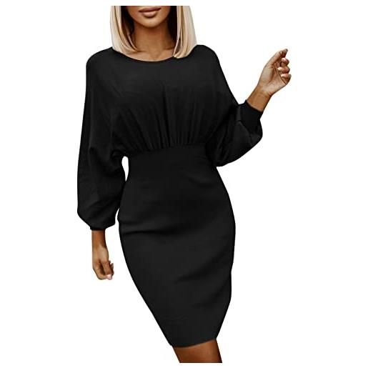 PAIDAXING abiti premaman casual donna autunno e inverno tinta unita grande maglia manica manica a pipistrello gonna lungo dressy maxi abiti per le donne, nero , l