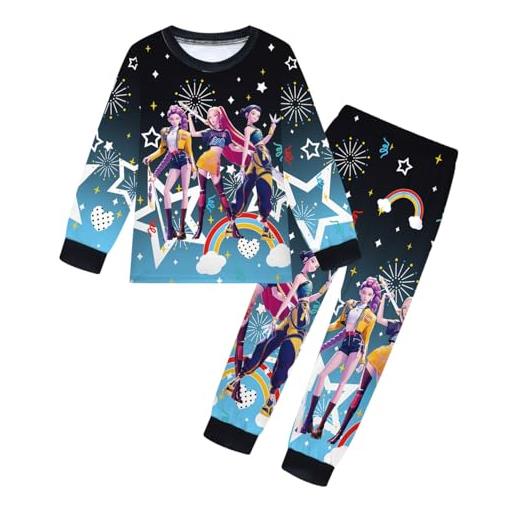 SZRXKJ set pigiama unisex anime demon hunters a maniche lunghe modello stelle due pezzi morbido indossare, nero , 140