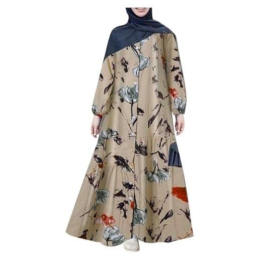 Generisch abaya musulmano da donna, a maniche lunghe, con bottoni, abito casual, dubai, in spugna, cachi, xxxxl