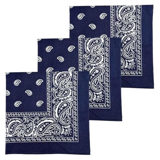 MDSTYLE 3 bandane extra large da 68,6 x 68,6 cm, 100% cotone, per uomini e donne, fazzoletto con motivo cachemire, sciarpa, bandana jumbo, 3 pezzi, blu navy, x-large