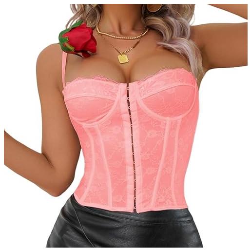 Generic corsetto bustier in pizzo floreale punk da donna sexy senza spalline crop top in pizzo push up bralette shapewear party club canotta canotta