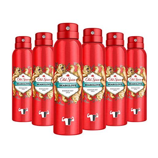 Old Spice bearglove deodorante spray per il corpo, per uomini, confezione da 6 (6 x 150 ml)