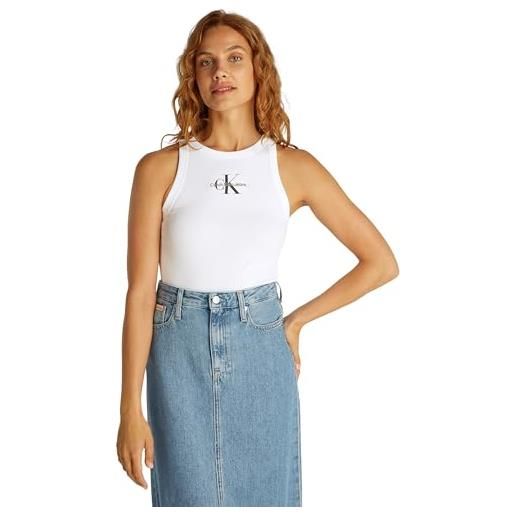 Calvin Klein donna canotta monologo rib skinny fit, bianco (brilliant white), l